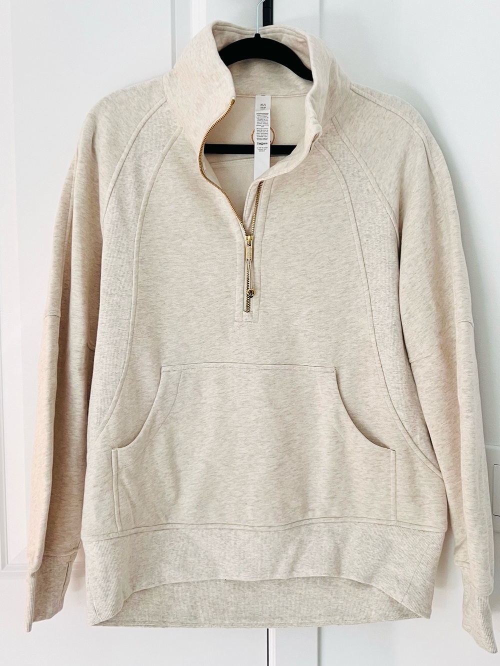 NWOT Lululemon Scuba Oversized Funnel-Neck Half Zip Sweatshirt Long Cream Gold